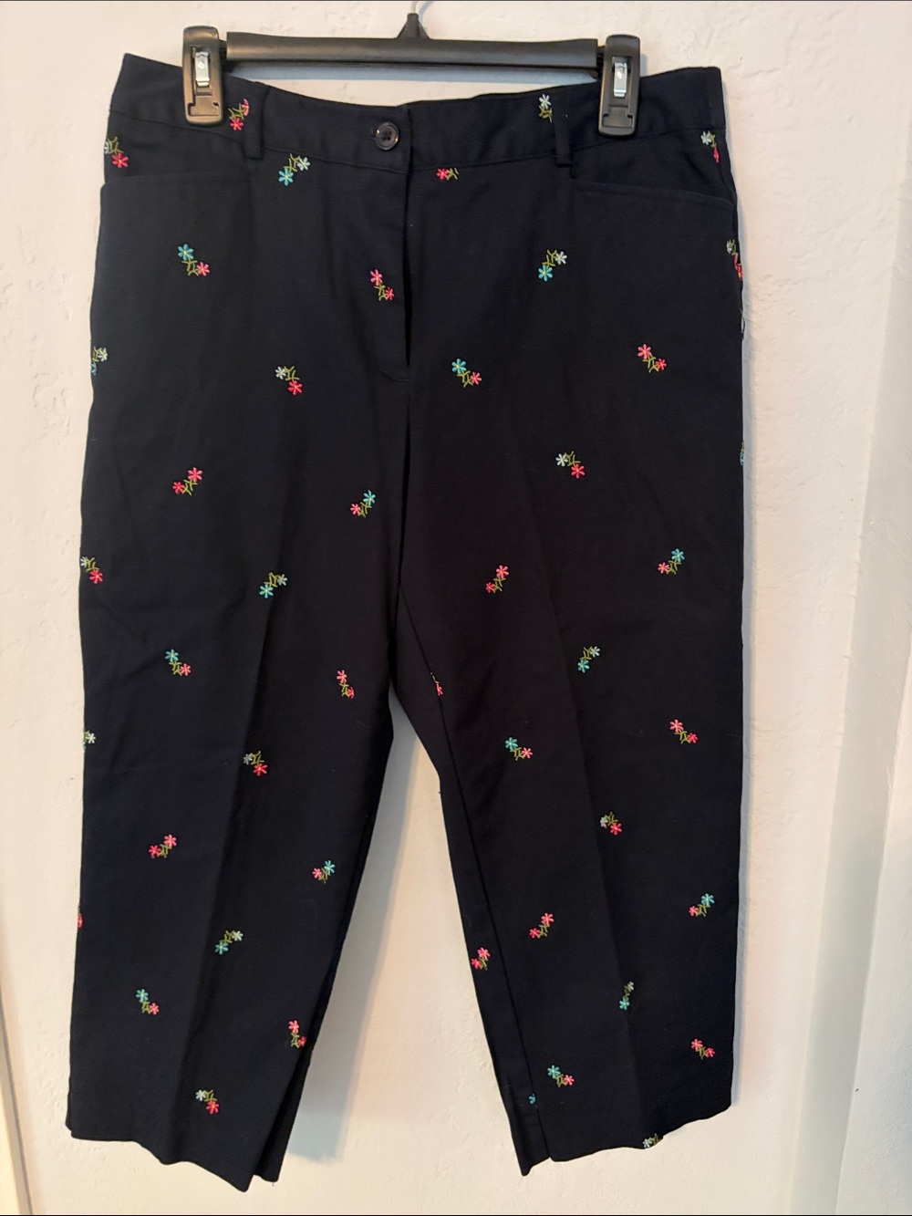 Counterparts Navy Cropped Pants with Multicolor Floral Embroidery